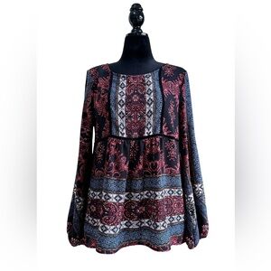 Artesia womens blouse floral long slit sleeve size Large